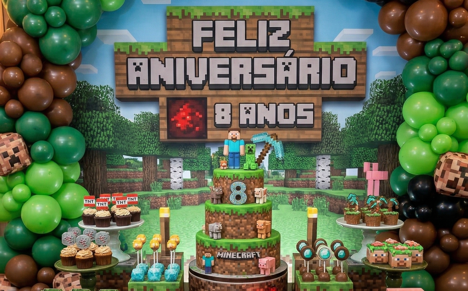Decoração de aniversário com tema Minecraft